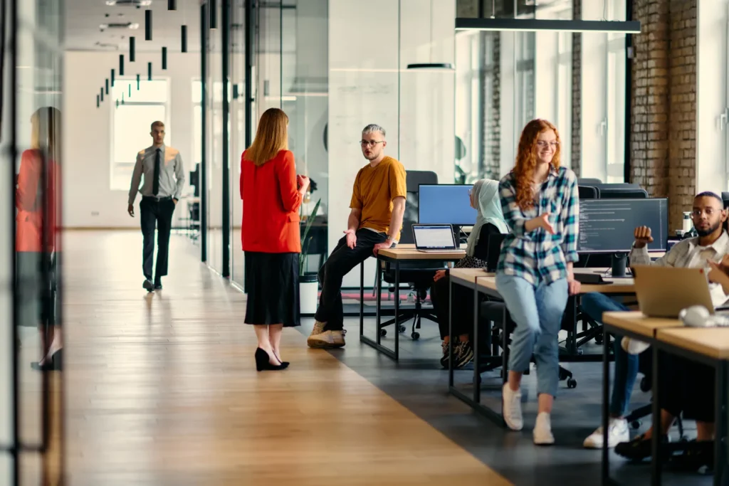 Office workers in a midmarket company marketing department
