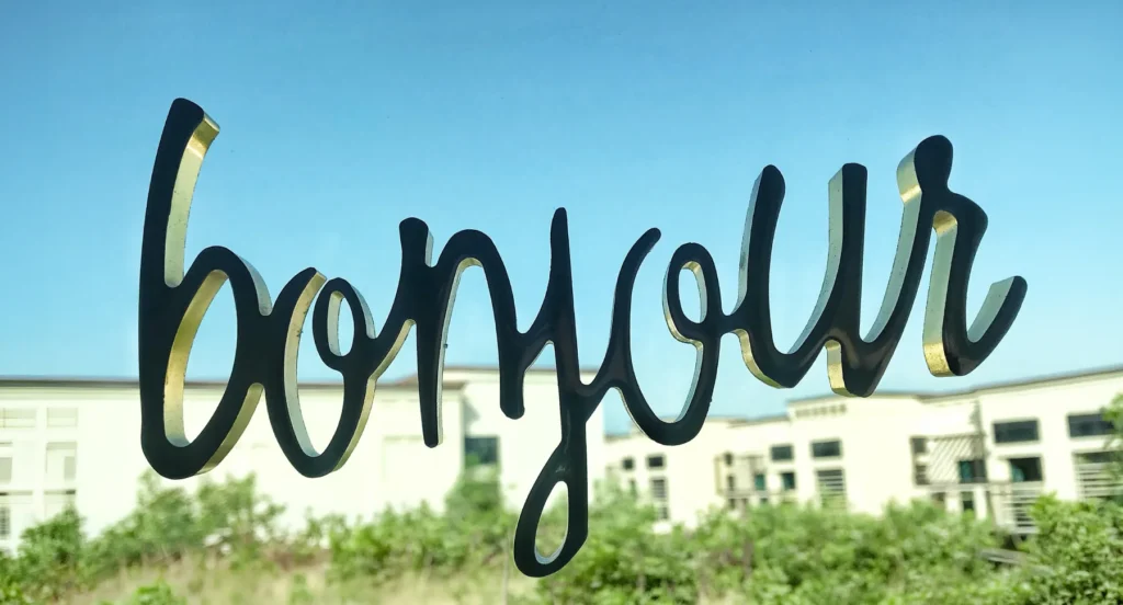 bonjour sign to illustrate AI video localization in other languages